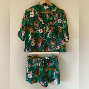 Cynthia Rowley Tiger Jungle Cropped Notch Collar Top & Shorty Pajama Set